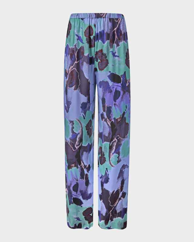 Devon Floral Silk Wide-Leg Pull-On Pants